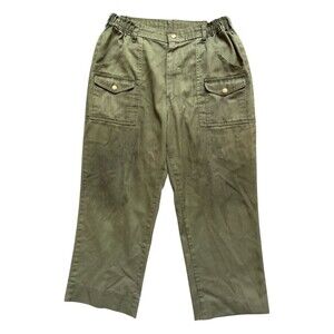Vintage Scout Uniform Pants Olive Green Elastic Waist Gold Button Size 30